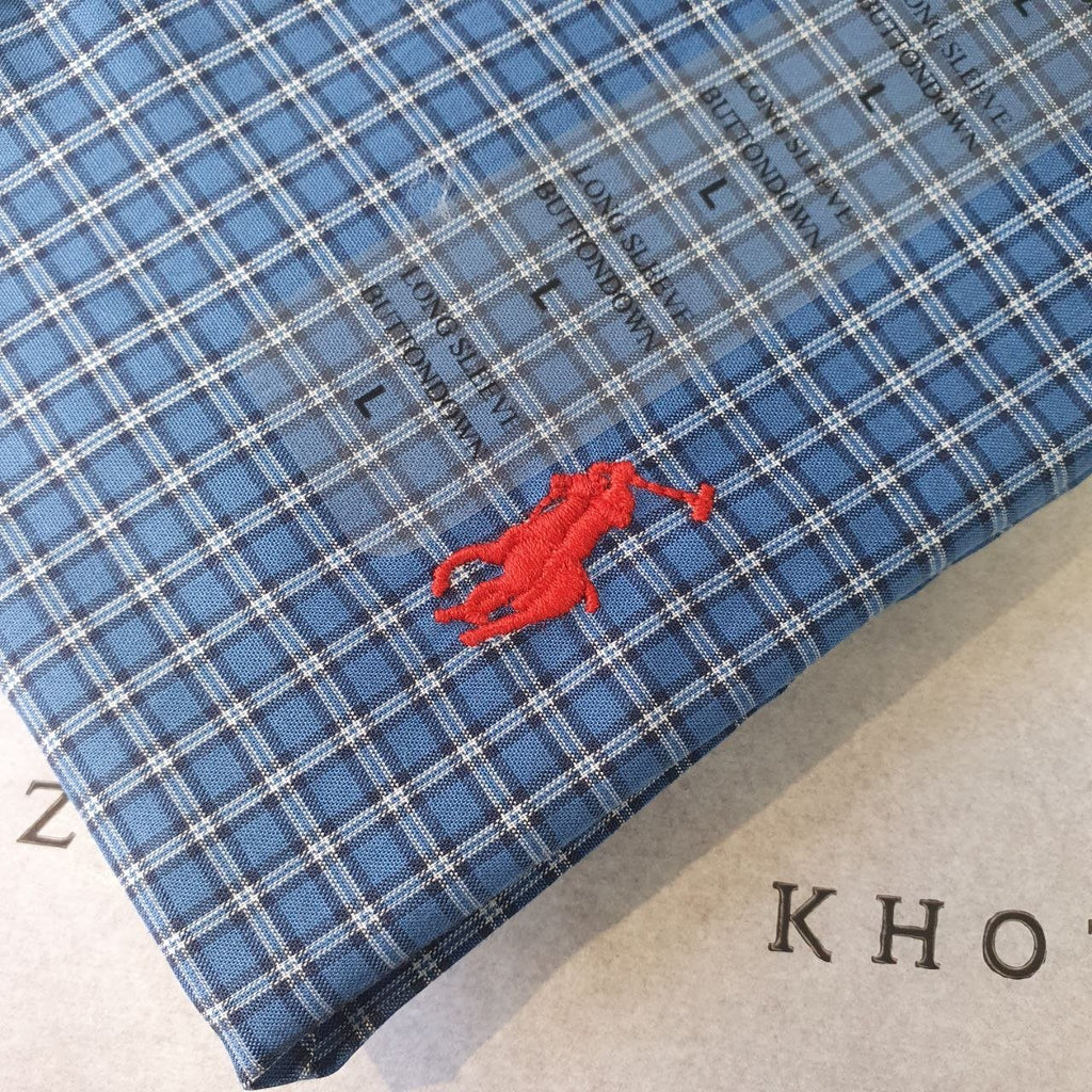 Camisa Ralph Lauren Masculina Xadrez Azul Executivo Pony Vermelho