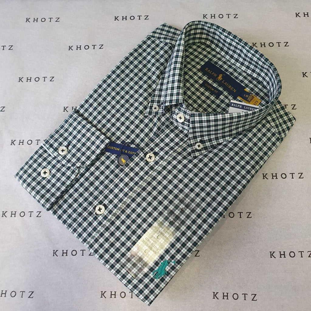 Camisa Ralph Lauren Masculina Xadrez Preto no Branco Pony Verde Esmeralda