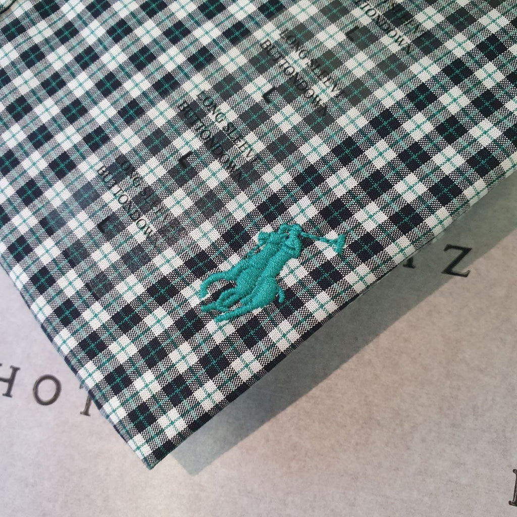 Camisa Ralph Lauren Masculina Xadrez Preto no Branco Pony Verde Esmeralda
