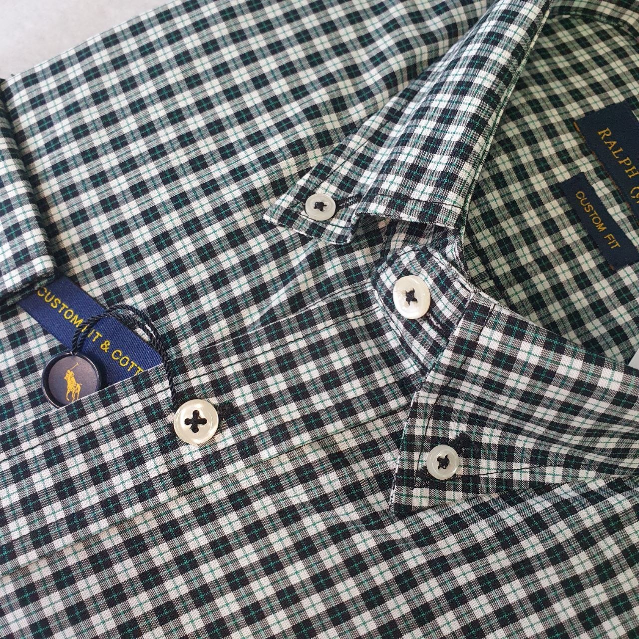 Camisa Ralph Lauren Masculina Xadrez Preto no Branco Pony Verde Esmeralda