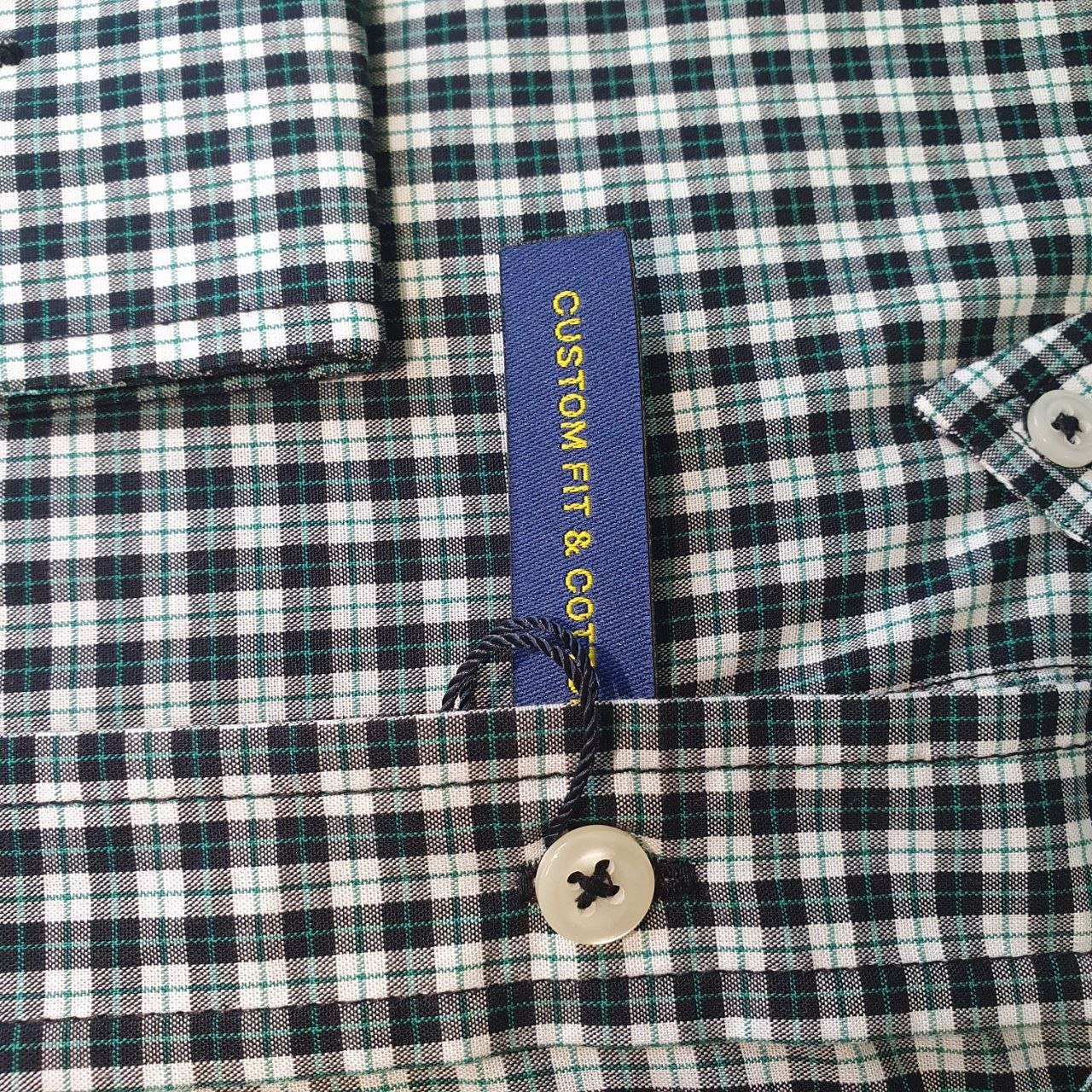 Camisa Ralph Lauren Masculina Xadrez Preto no Branco Pony Verde Esmeralda