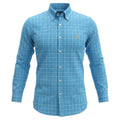Camisa Ralph Lauren Masculina Xadrez Azul Listrado Pony Dourado
