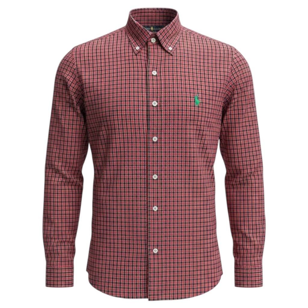 Camisa Ralph Lauren Masculina Xadrez Bordô Pony Verde Esmeralda