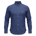 Camisa Ralph Lauren Masculina Linho cor Azul Naval Pony Amarelo