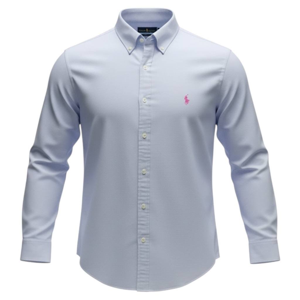 Camisa Ralph Lauren Masculina Linho cor Azul Bebê Pony Rosa