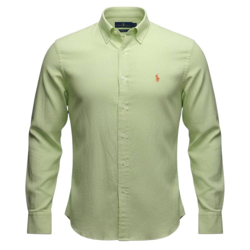 Camisa Ralph Lauren Masculina Linho cor Verde Limão Pony Laranja