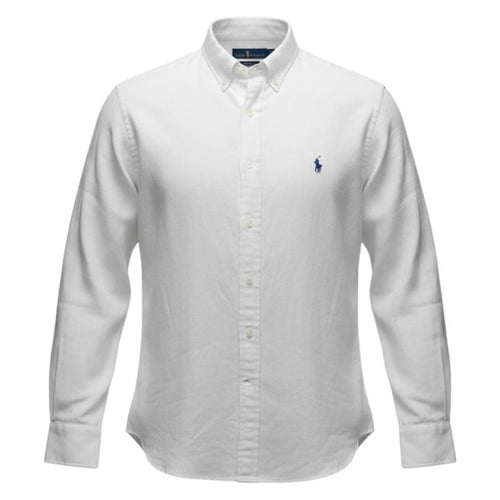 Camisa Ralph Lauren Masculina Linho cor Branca Pony Marinho