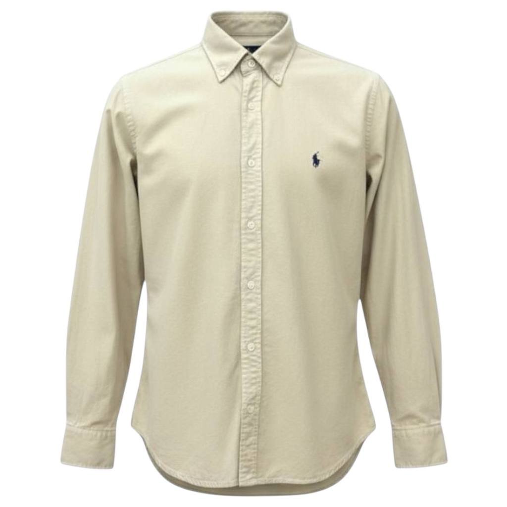Camisa Ralph Lauren Masculina Oxford Tinturado Areia Pony Marinho