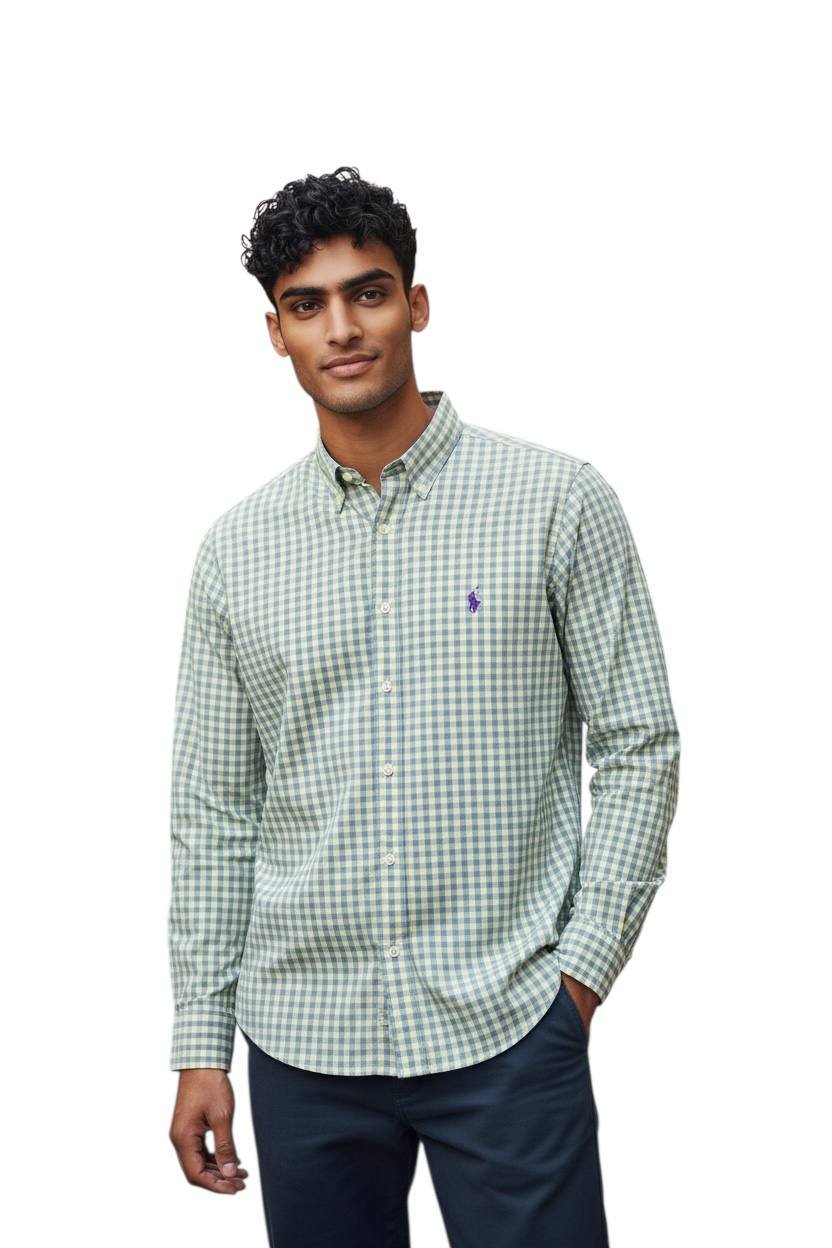 Camisa Ralph Lauren Masculina Xadrez Creme Pony Púrpura