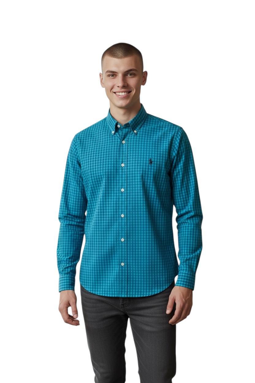 Camisa Ralph Lauren Masculina Xadrez Verde Esmeralda Pony Preto