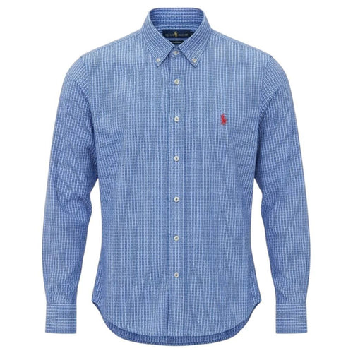 Camisa Ralph Lauren Masculina Azul Celeste Listras Executiva Pony Vermelho