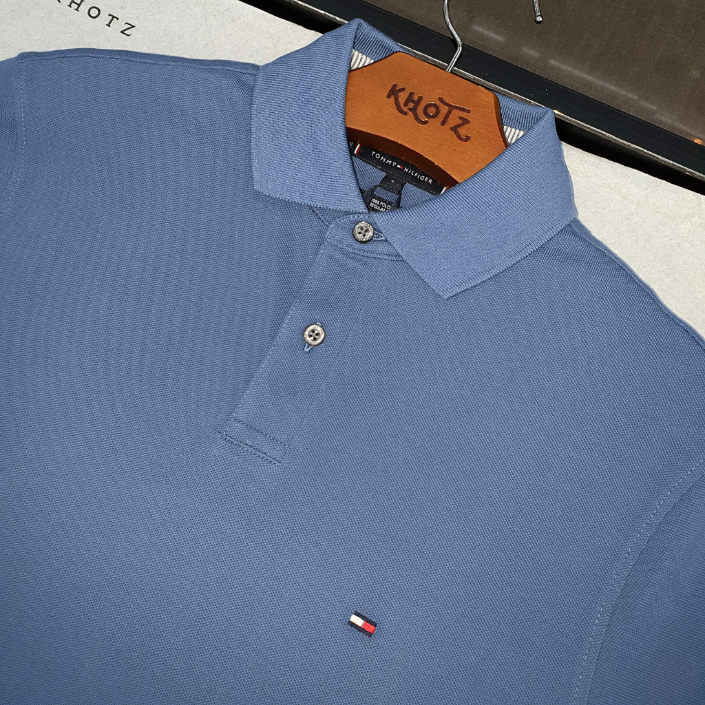 Polo Tommy Hilfiger Masculina Azul Cimento 1985 Regular Fit
