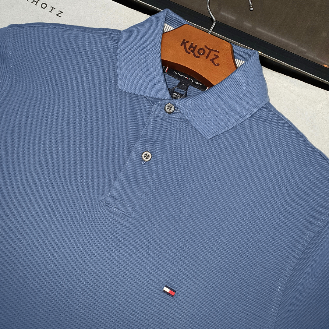Polo Tommy Hilfiger Masculina Azul Cimento 1985 Regular Fit