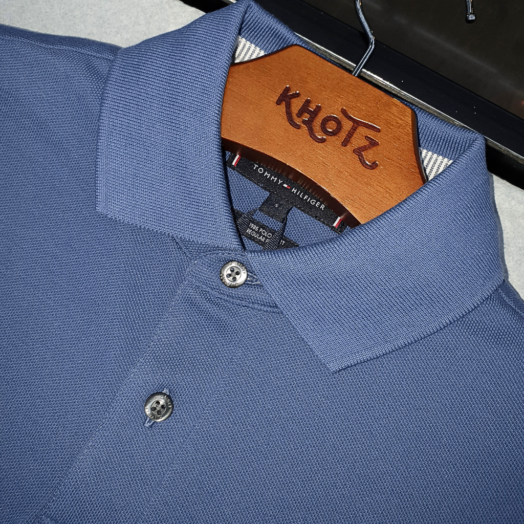 Polo Tommy Hilfiger Masculina Azul Cimento 1985 Regular Fit