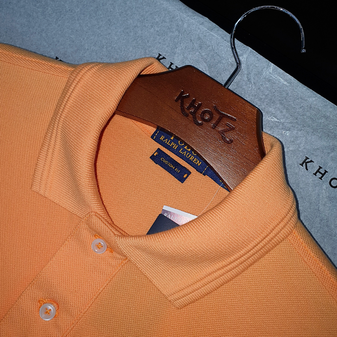 Polo Ralph Lauren Masculina Abóbora Pony Branco Gola Diferenciada