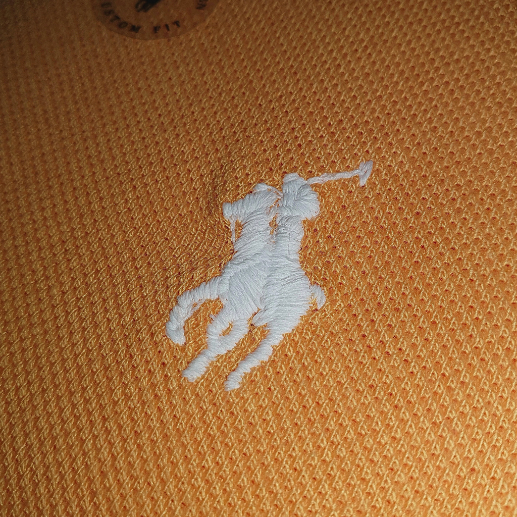 Polo Ralph Lauren Masculina Abóbora Pony Branco Gola Diferenciada