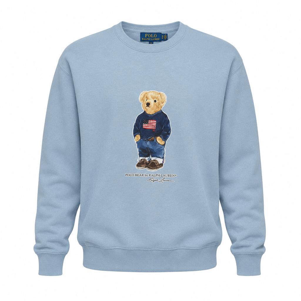 Moletom Ralph Lauren Masculino Azul Bebê Peluciado Urso Americano