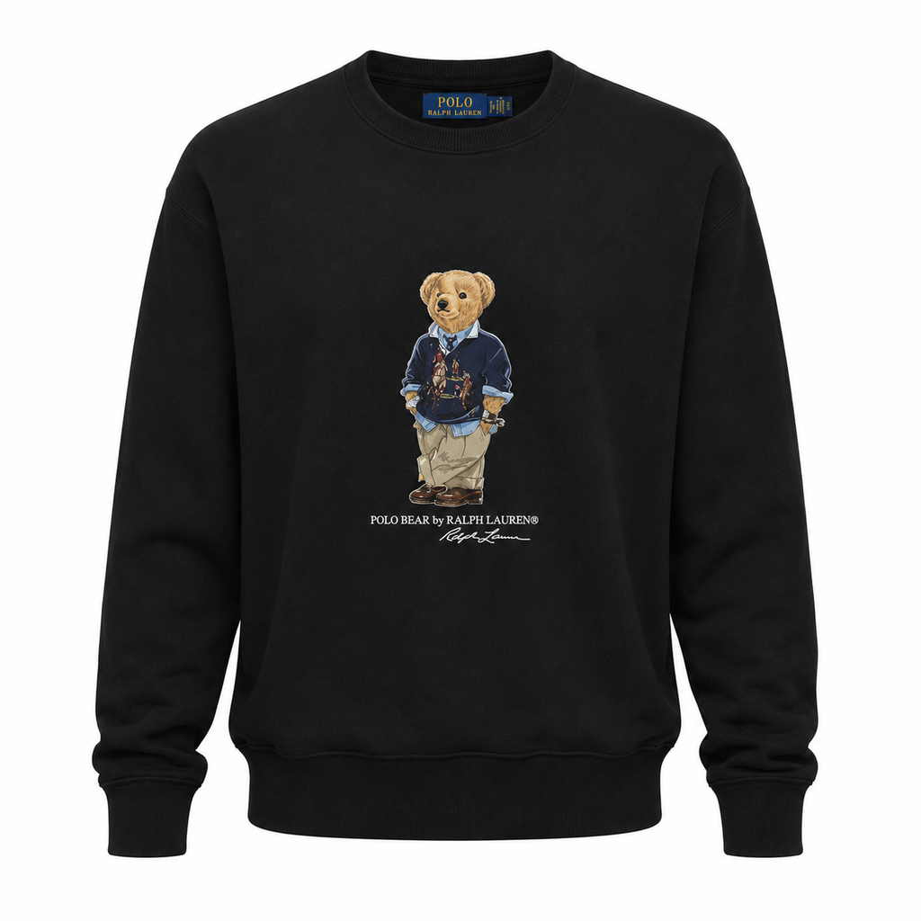 Moletom Ralph Lauren Masculino Preto Peluciado Urso Americano