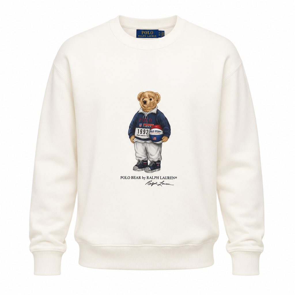 Moletom Ralph Lauren Masculino Branco Peluciado Urso Americano