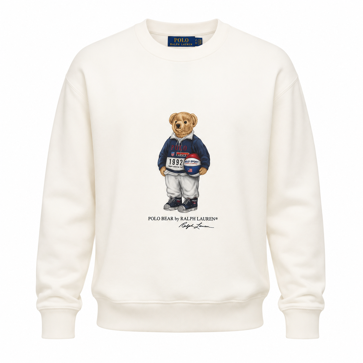 Moletom Ralph Lauren Masculino Branco Peluciado Urso Americano