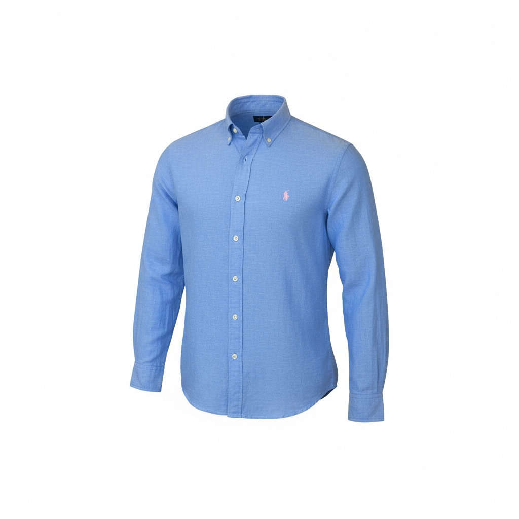 Camisa Ralph Lauren Masculina Linho cor Azul Pony Rosa
