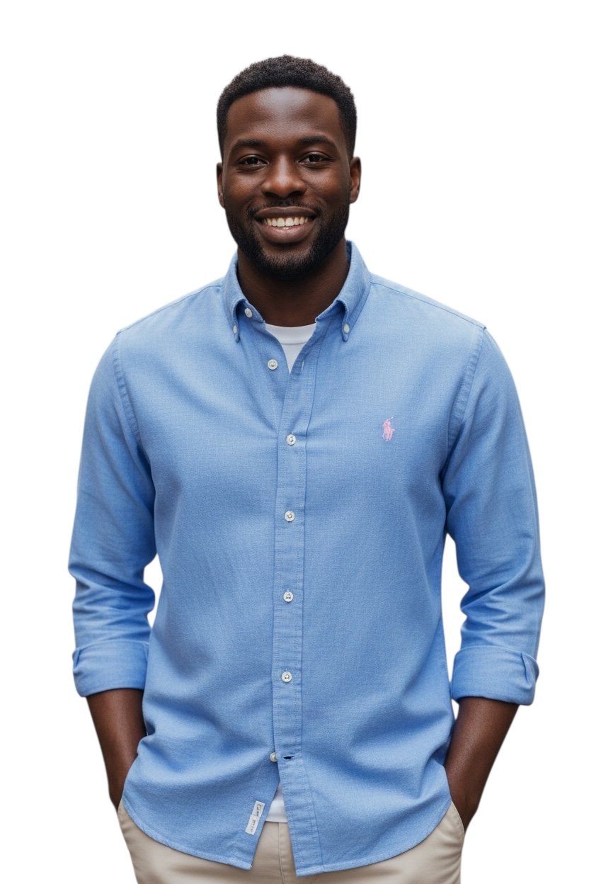 Camisa Ralph Lauren Masculina Linho cor Azul Pony Rosa