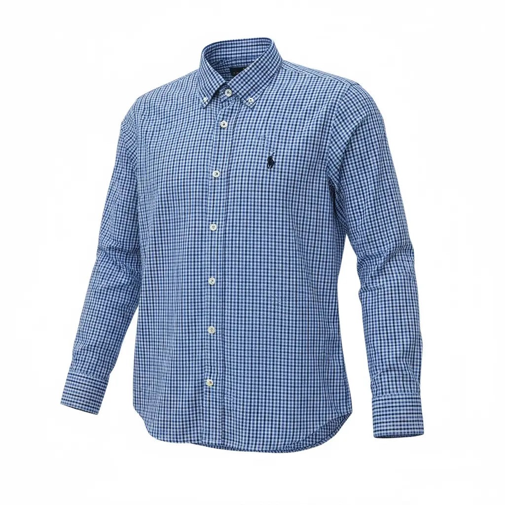 Camisa Ralph Lauren Masculina Micro Xadrez Azul Naval Pony Preto