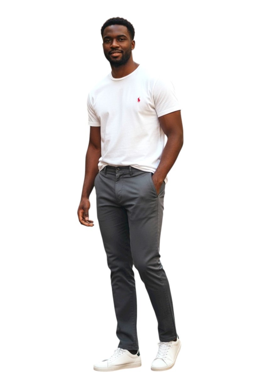 Calça Sarja Ralph Lauren Masculina Clássica Americana – Chumbo com Pony Vermelho