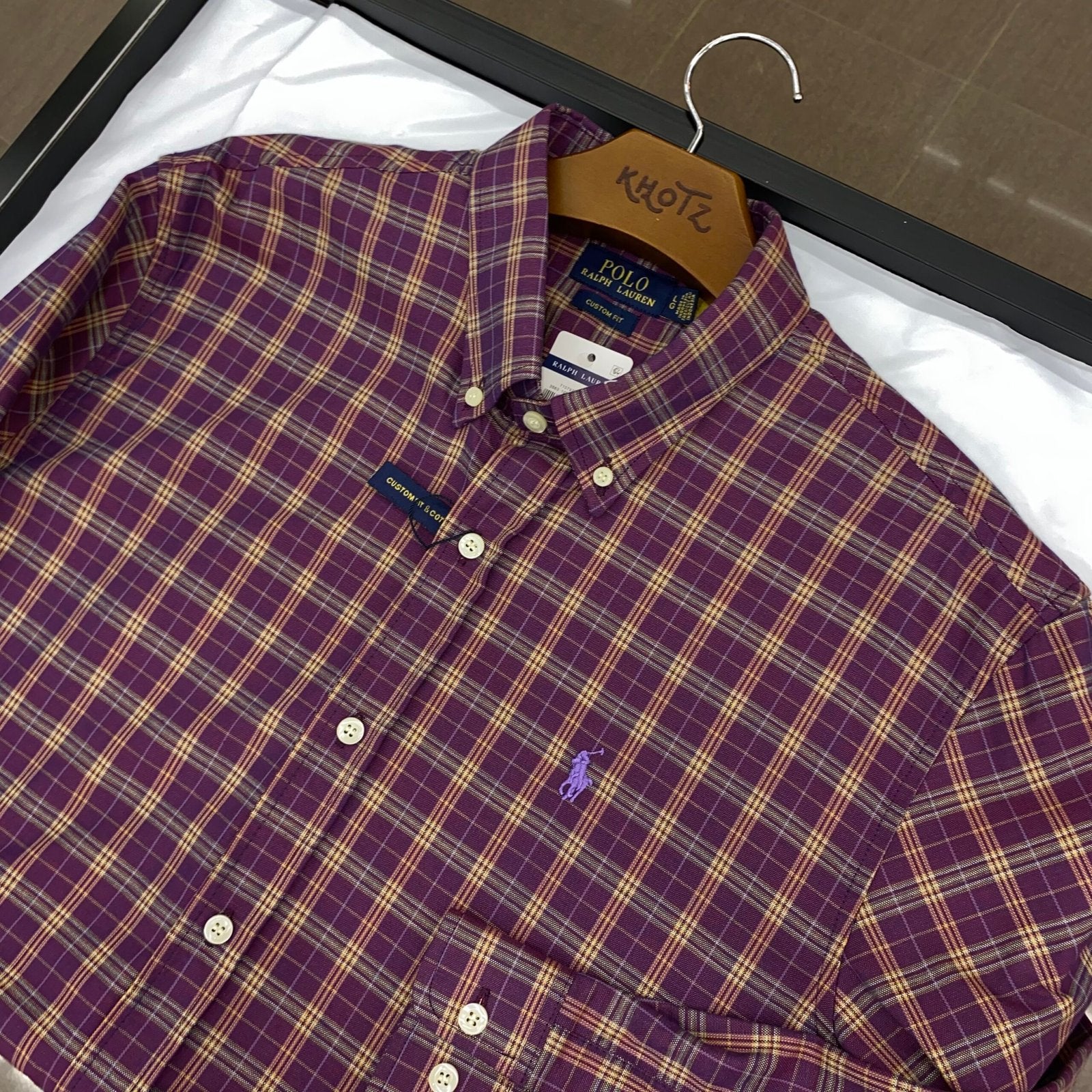 Camisa Ralph Lauren Masculina Oxford Xadrez Invernal Vinho Pony Roxo