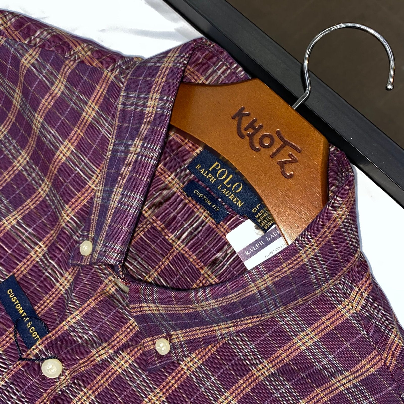 Camisa Ralph Lauren Masculina Oxford Xadrez Invernal Vinho Pony Roxo