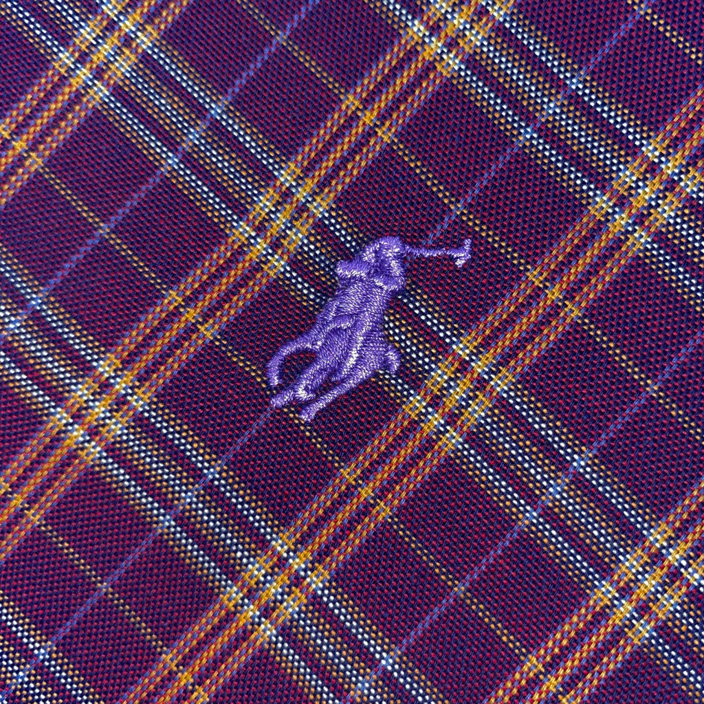 Camisa Ralph Lauren Masculina Oxford Xadrez Invernal Vinho Pony Roxo