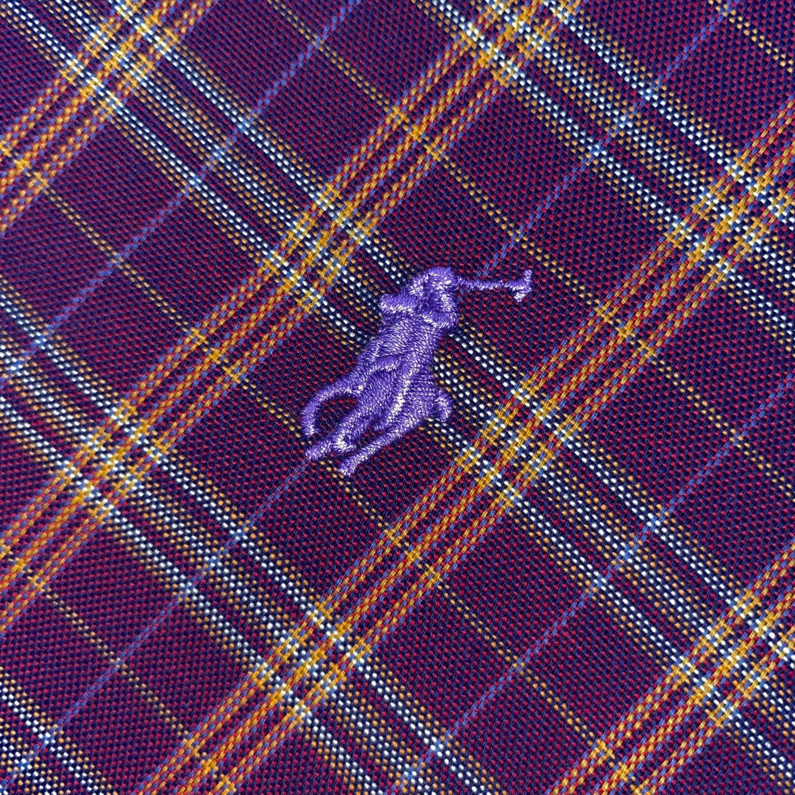 Camisa Ralph Lauren Masculina Oxford Xadrez Invernal Vinho Pony Roxo