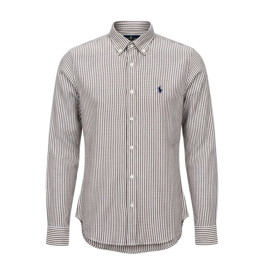 Camisa Ralph Lauren Masculina Bordô Listras Brancas Pony Azul