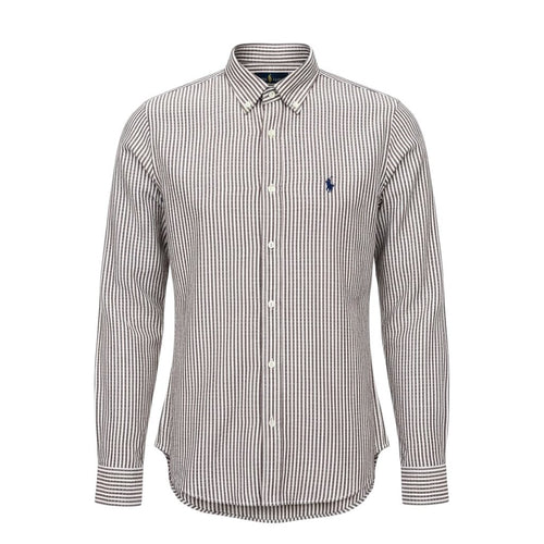 Camisa Ralph Lauren Masculina Bordô Listras Brancas Pony Azul