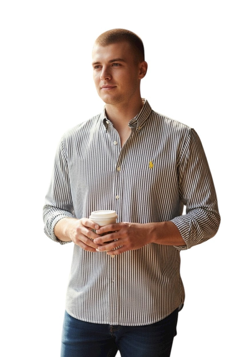 Camisa Ralph Lauren Masculina Preta Listras Pony Amarelo