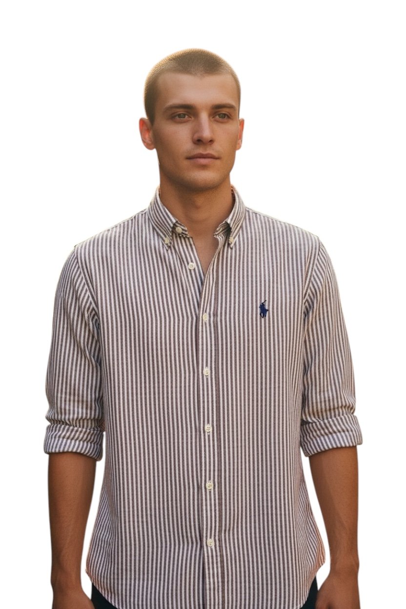 Camisa Ralph Lauren Masculina Bordô Listras Brancas Pony Azul
