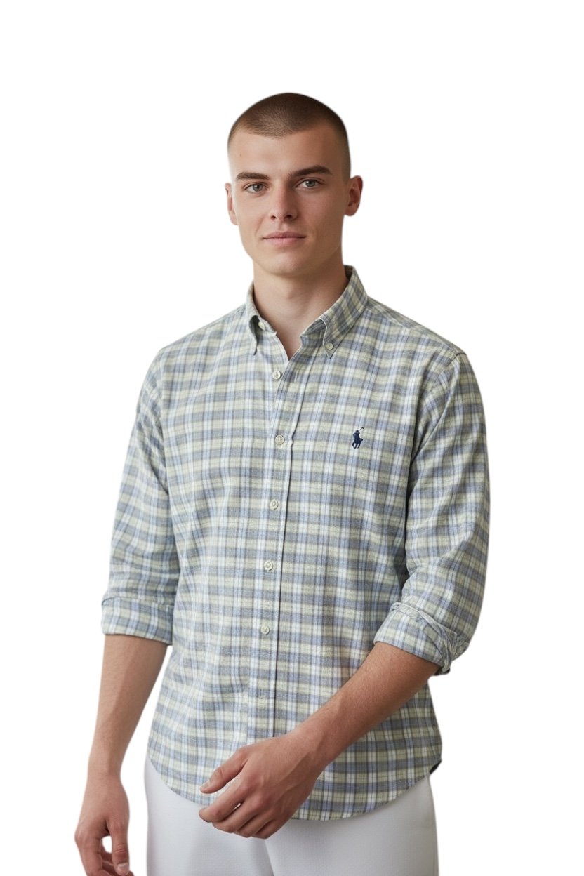 Camisa Ralph Lauren Masculina Xadrez Espaçado Caramelo Pony Preto