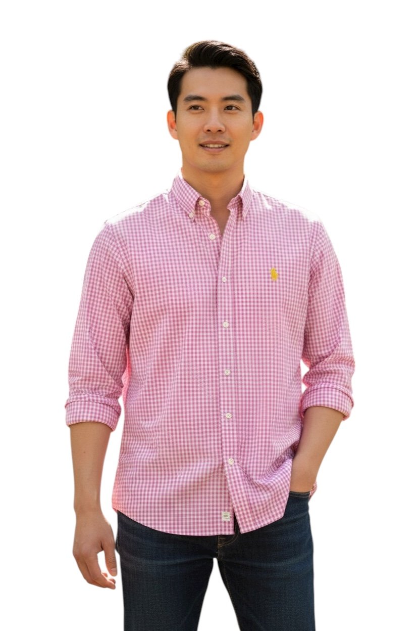 Camisa Ralph Lauren Masculina Xadrez Fucsia Pony Amarelo