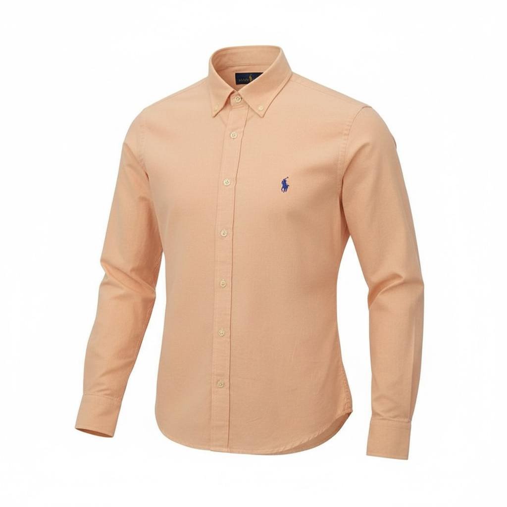 Camisa Ralph Lauren Masculina Oxford Clássico Salmão Pony Azul