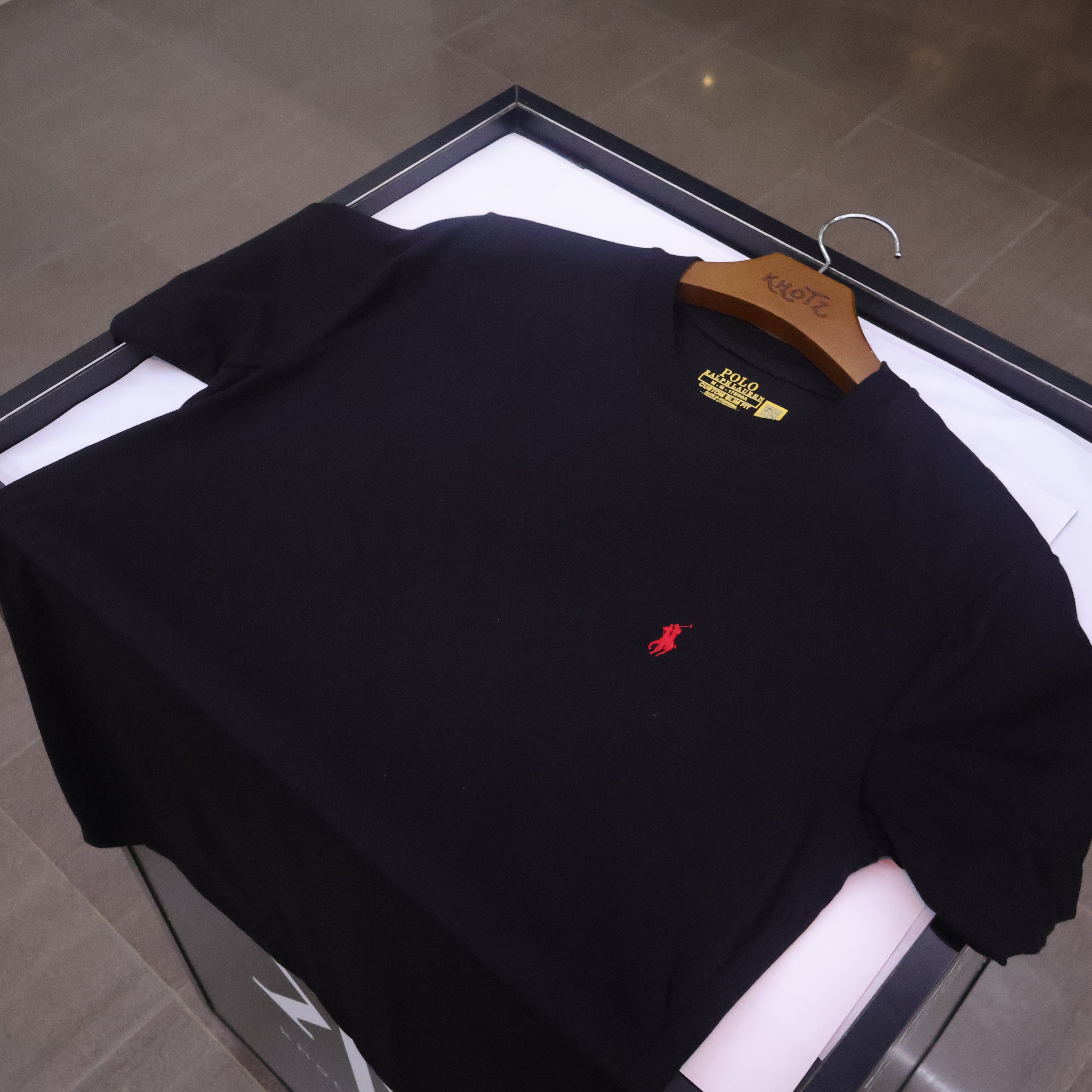 Camiseta Básica Masculina Supima Siliconada Ralph Lauren Preta Pony Vermelho