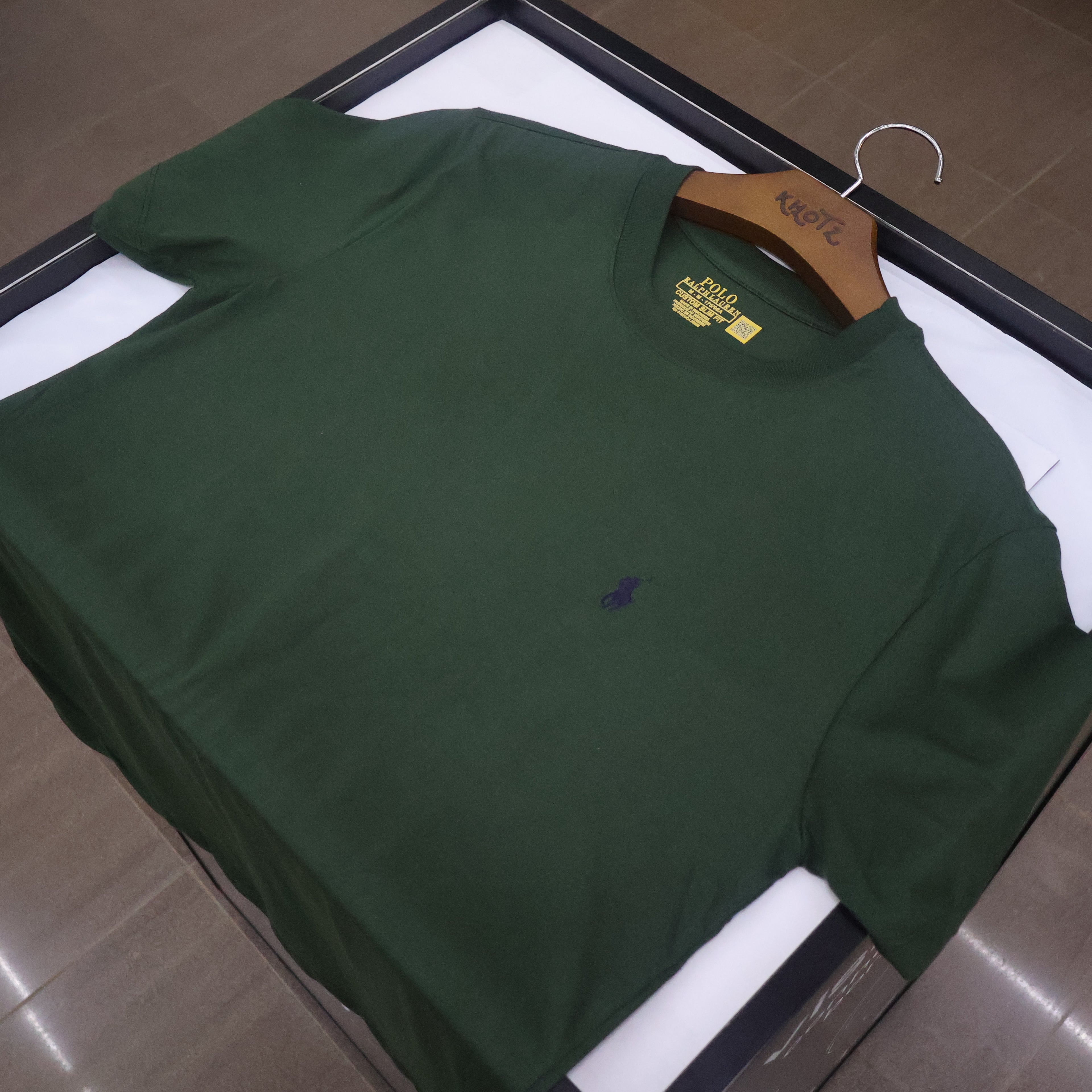 Camiseta Básica Masculina Supima Siliconada Ralph Lauren Verde Pony Marinho