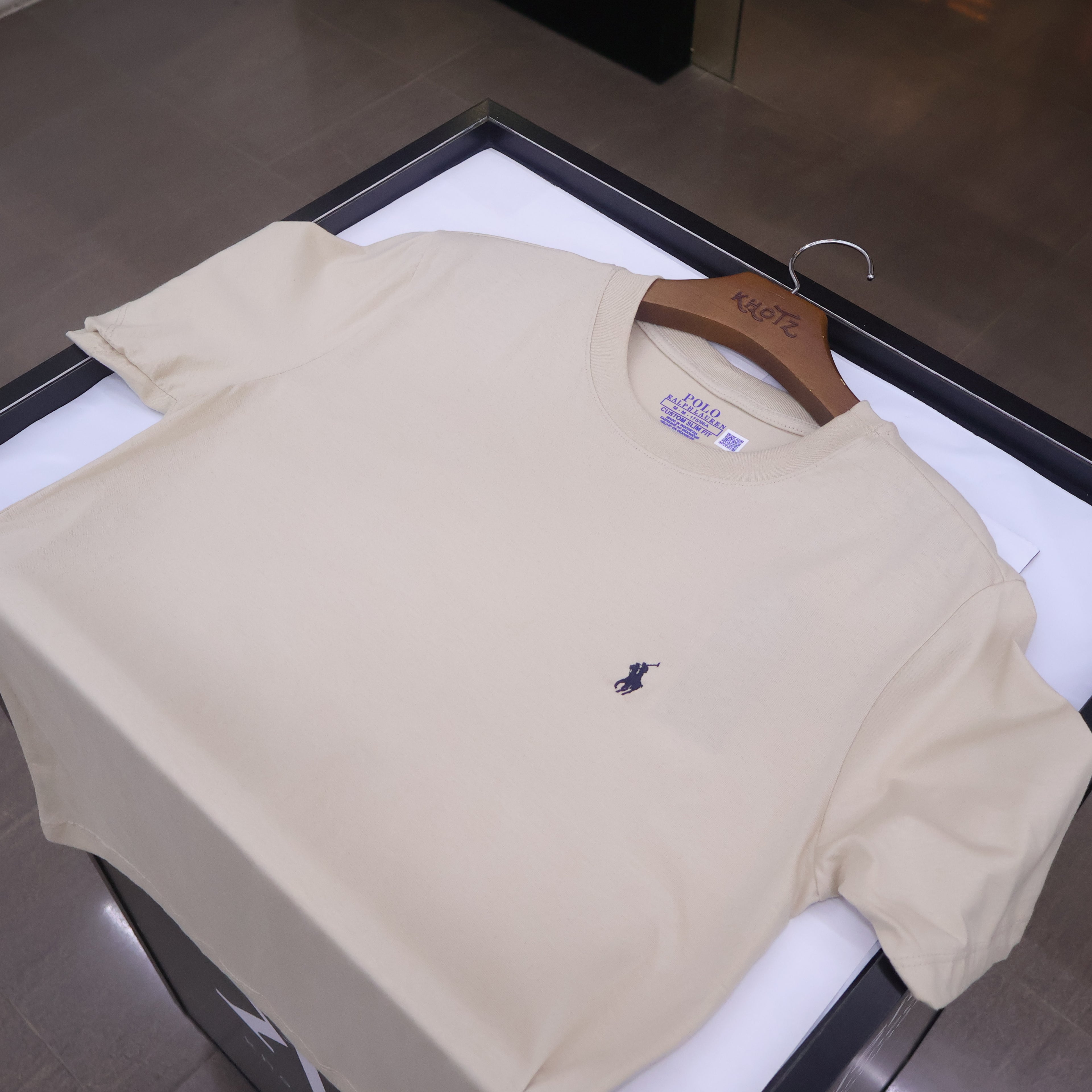 Camiseta Básica Masculina Supima Siliconada Ralph Lauren Areia Pony Marinho