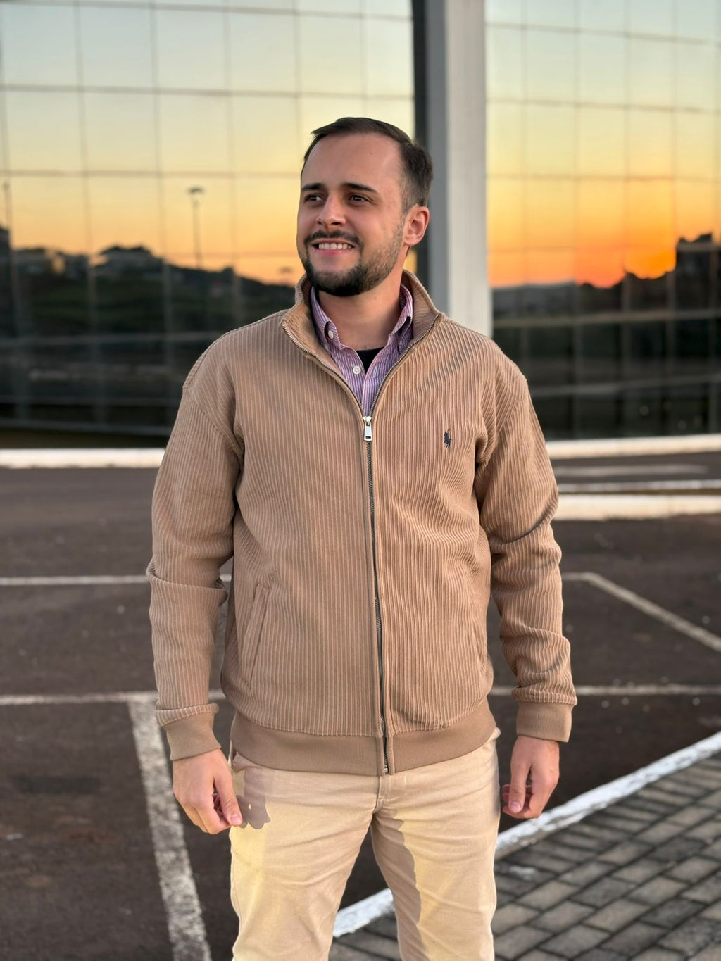 Pulôver Ralph Lauren Masculino Com Zipper Forrado Cor Caramelo Pony Marinho