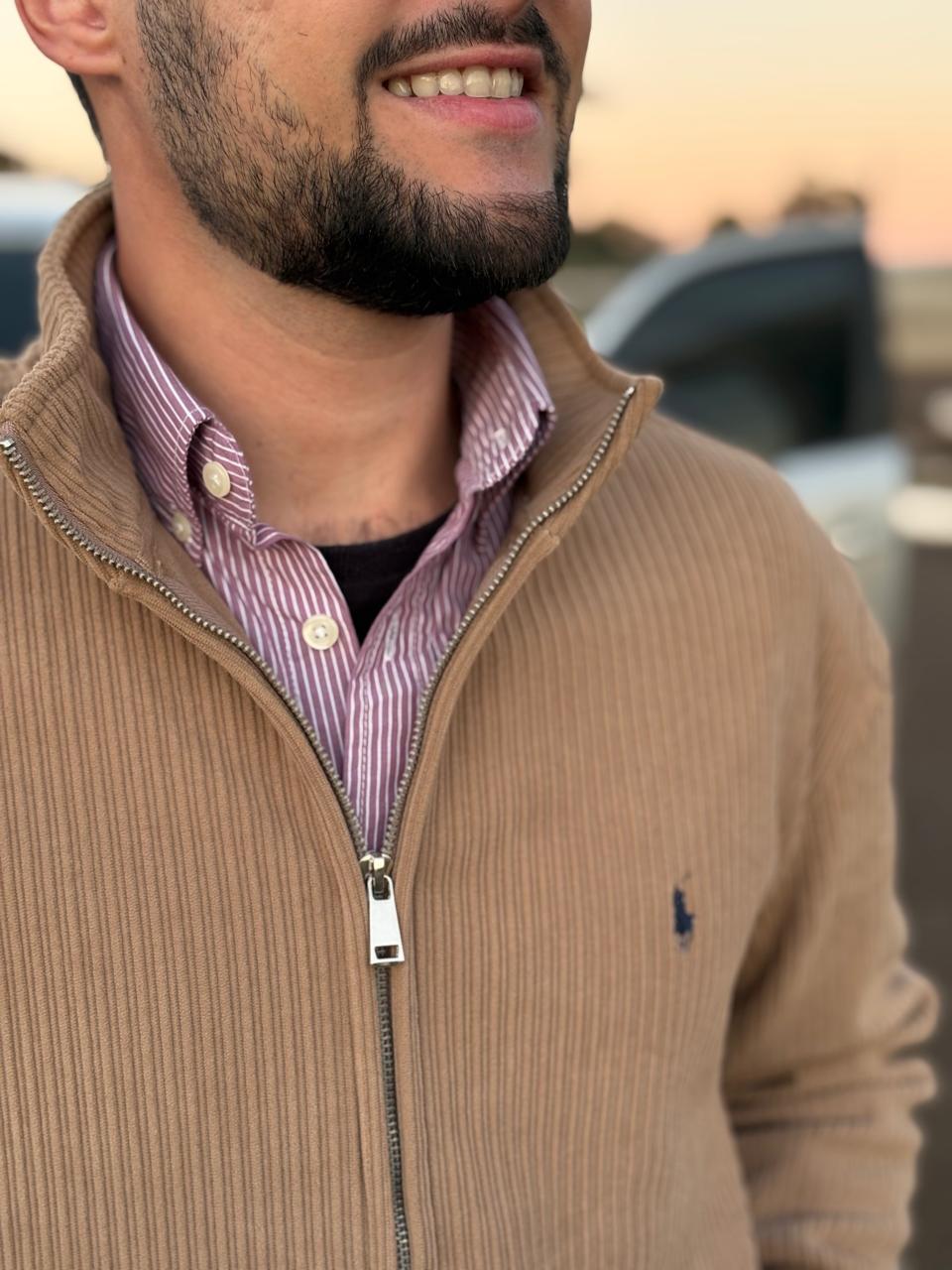 Pulôver Ralph Lauren Masculino Com Zipper Forrado Cor Caramelo Pony Marinho