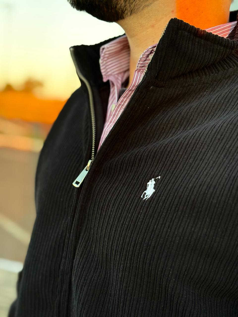 Pulôver Ralph Lauren Masculino Com Zipper Forrado Cor Preto Pony Branco