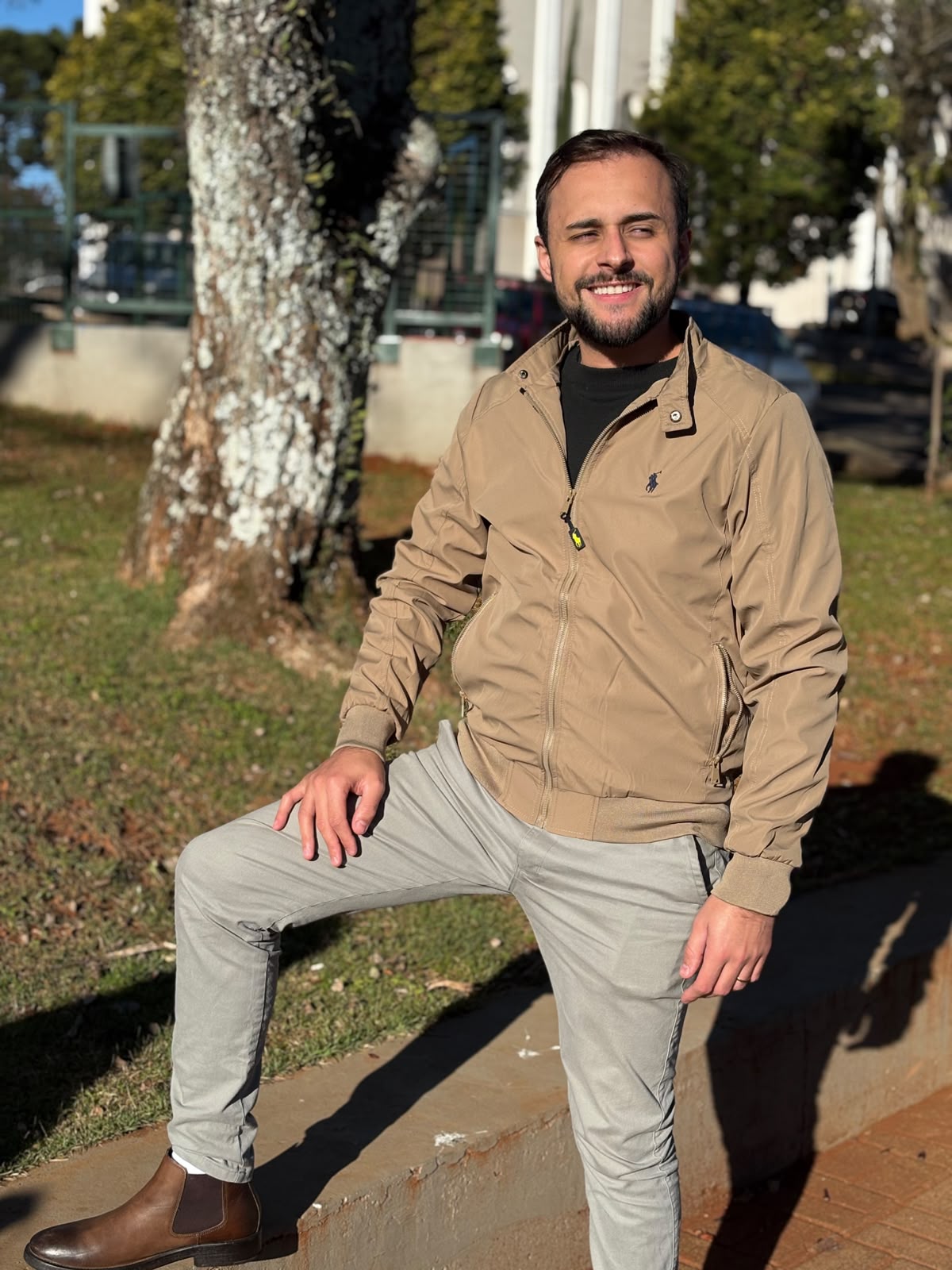 Jaqueta Ralph Lauren Masculina Bomber Ajustada ao Corpo Caramelo Pony Marinho
