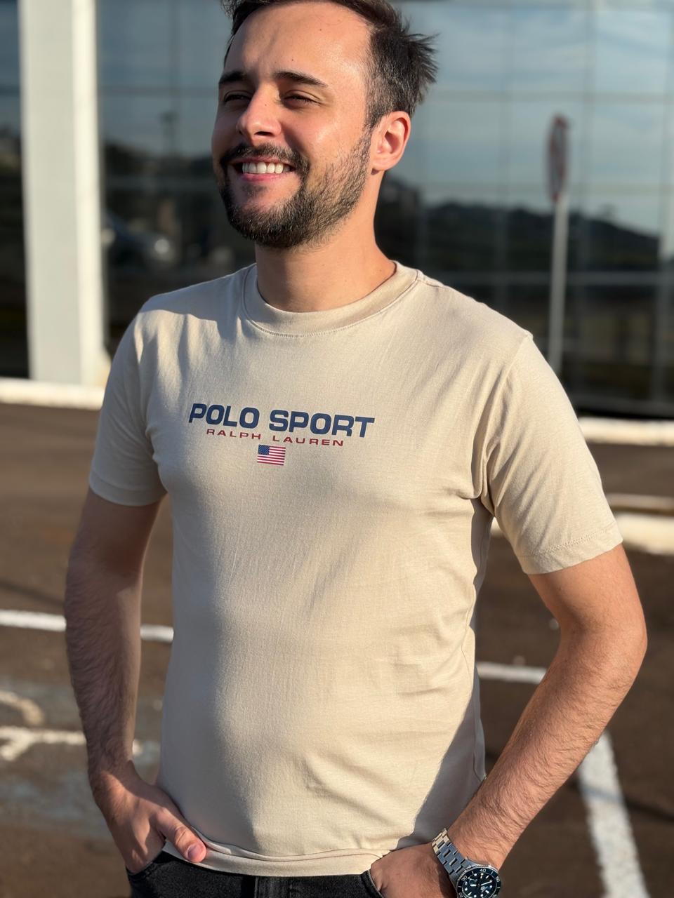 Camiseta Polo Sport Masculina Supima Siliconada Ralph Lauren cor Areia