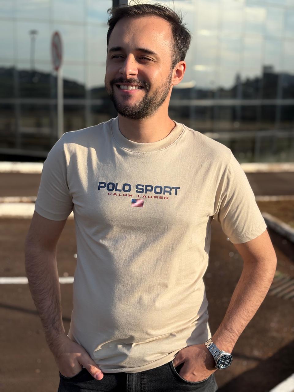 Camiseta Polo Sport Masculina Supima Siliconada Ralph Lauren cor Areia