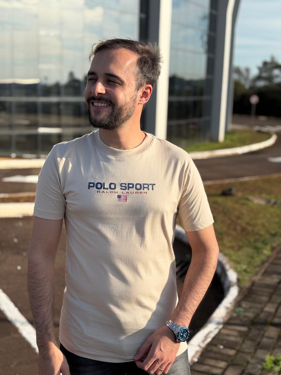 Camiseta Polo Sport Masculina Supima Siliconada Ralph Lauren cor Areia