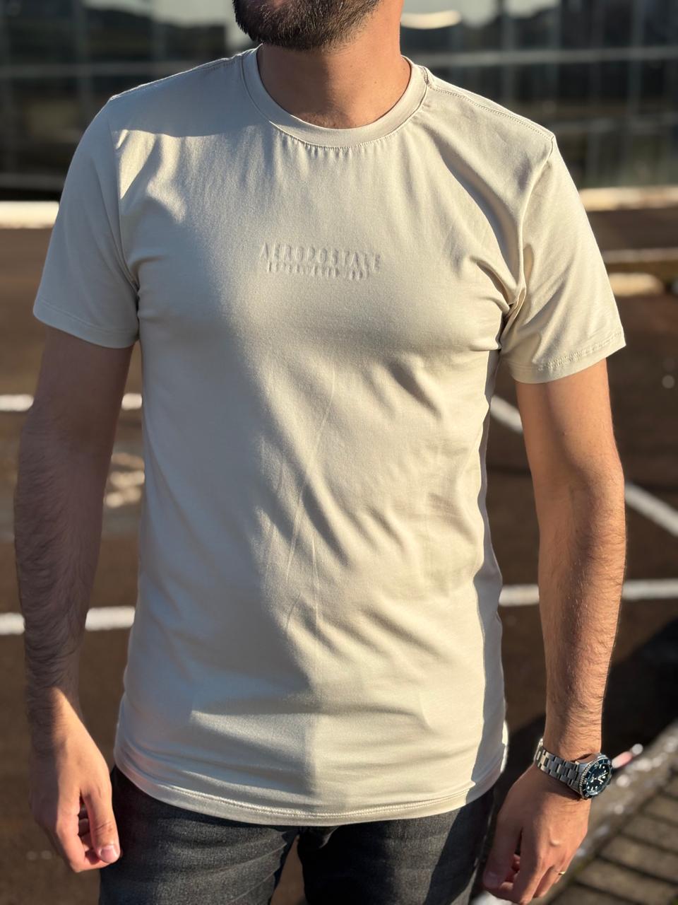 Camiseta Aeropostale Masculina Branca Estampa Minimalista Tecido Pima